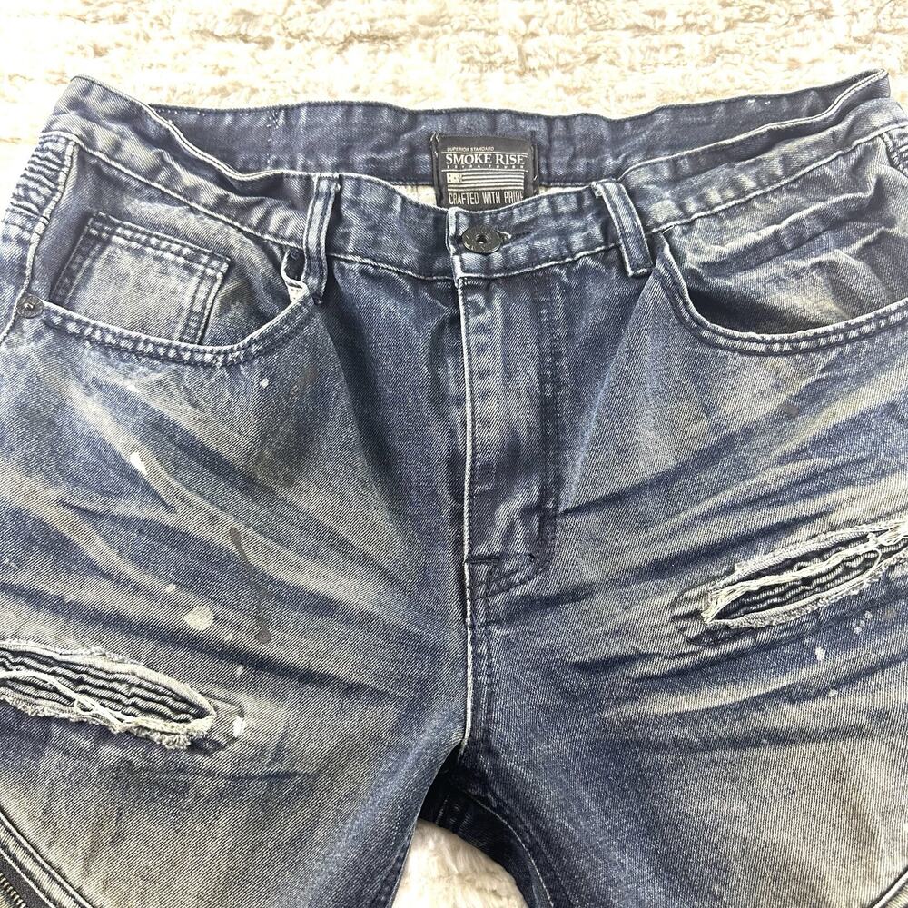 Smoke Rise Jeans Mens 36 (32” inseam) Dark Wash Ripped Distressed Moto - Picture 11 of 16